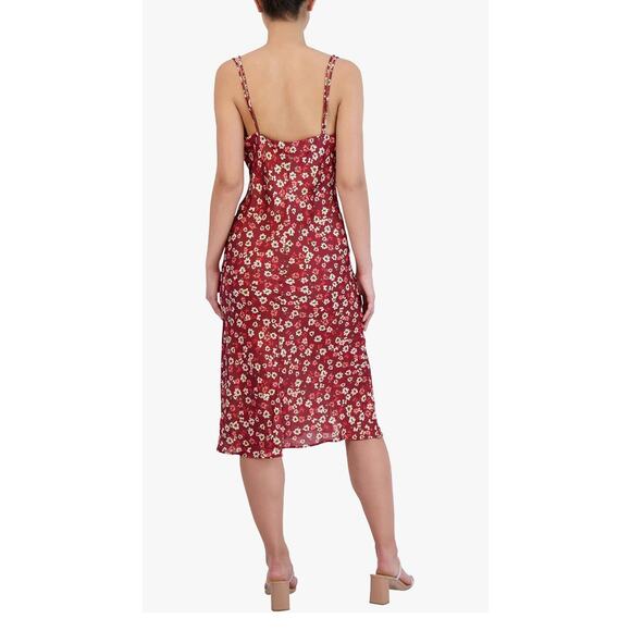 BCBGeneration Floral Cown Neck Satin Midi Dress - Picture 8 of 10